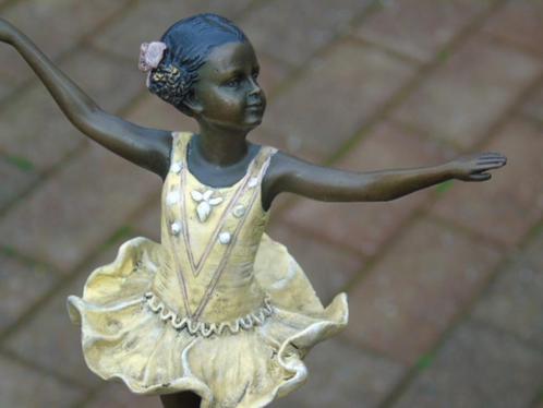 bronzen ballerina + kleuren op rond marmer gesigneerd..., Antiek en Kunst, Antiek | Brons en Koper, Brons, Ophalen