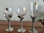 3 x 12 VERRES EN CRISTAL AVEC PIED EN ETAIN, Enlèvement ou Envoi