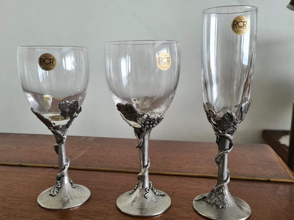 3 x 12 VERRES EN CRISTAL AVEC PIED EN ETAIN, Antiek en Kunst, Antiek | Glaswerk en Kristal, Ophalen of Verzenden