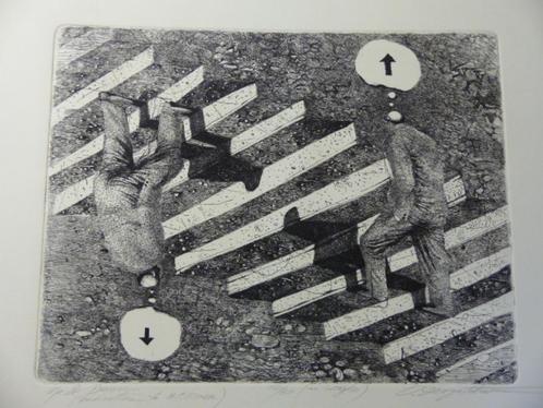 DERGATCHOV, OLEG, (Ukraïne) ets, 'Dedication to M.C. ESCHER, Antiek en Kunst, Kunst | Etsen en Gravures, Ophalen of Verzenden