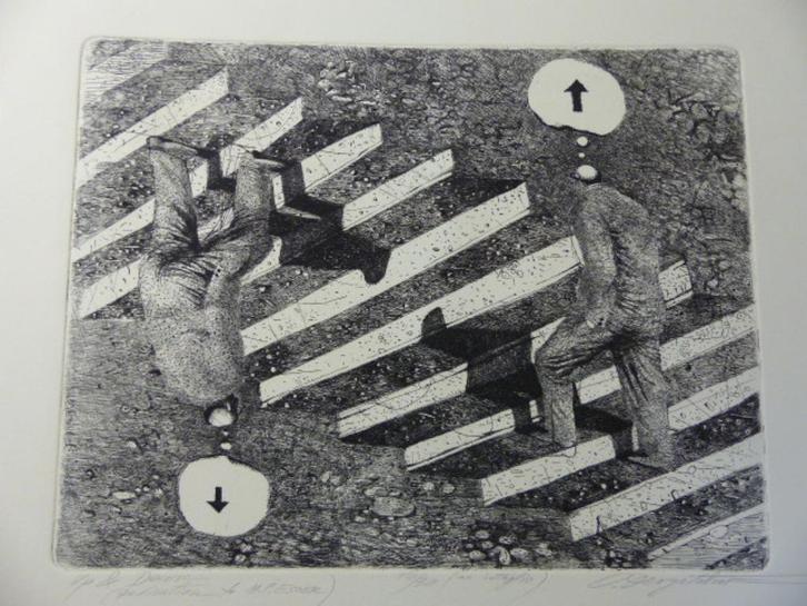 DERGATCHOV, OLEG, (Ukraïne) ets, 'Dedication to M.C. ESCHER, Antiek en Kunst, Kunst | Etsen en Gravures, Ophalen of Verzenden