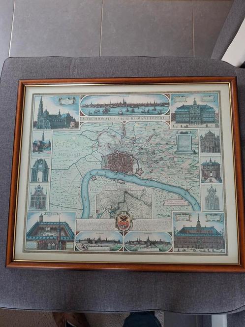 Oude ingelijste kaart van Antwerpen., Antiek en Kunst, Kunst | Etsen en Gravures, Ophalen of Verzenden