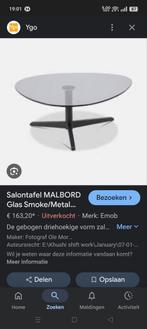 Vintage salontafel Malbord SmokeGlass, Huis en Inrichting, Tafels | Salontafels, Ophalen