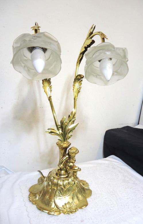 Tafel lamp brons putti Art-Nouveau  H 60✨😍🤗💑🎁👌, Antiek en Kunst, Antiek | Verlichting, Ophalen of Verzenden