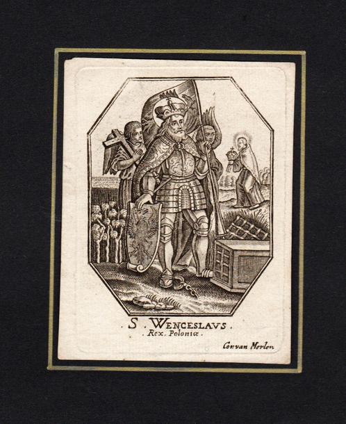 Kopergravure. HEILIGE WENCESLAUS C. VAN MERLEN, Antiek en Kunst, Antiek | Religieuze voorwerpen, Ophalen of Verzenden