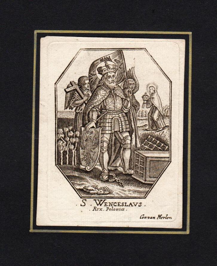 Kopergravure. HEILIGE WENCESLAUS C. VAN MERLEN, Antiek en Kunst, Antiek | Religieuze voorwerpen, Ophalen of Verzenden