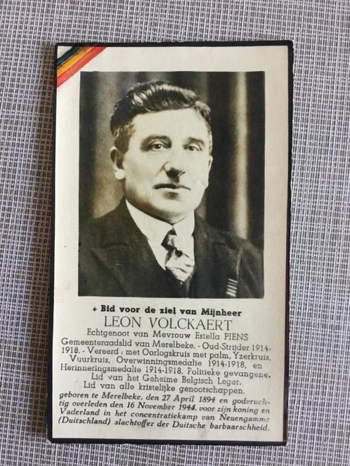 Oorlogsslachtoffer L.Volckaert Merelbeke +1944 Duitsland, Verzamelen, Bidprentjes en Rouwkaarten, Bidprentje, Ophalen of Verzenden
