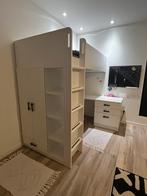 Ikea hoogslaper mer bureau wit, smastad, Comme neuf, Lit mezzanine, Enlèvement ou Envoi