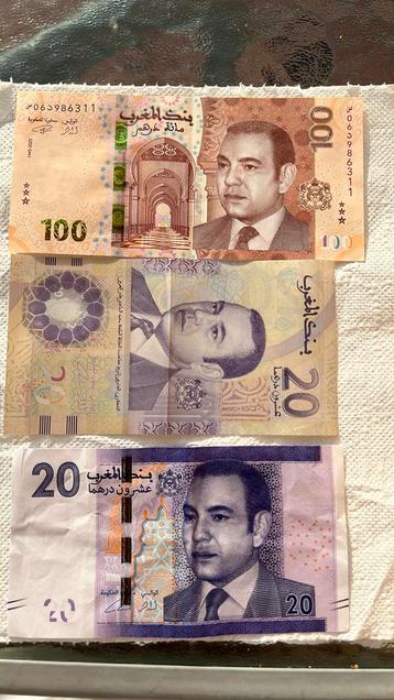 3 billets de banque Maroc 100 et 2 x20 dirhams Maroc 