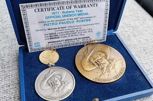 Goud, Zilver, Brons - UNESCO Medal set P.P. Rubens 1977, Postzegels en Munten, Munten | België, Setje, Goud, Goud, Zilver, Ophalen