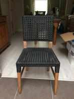 Vier tuinstoelen in teak met gevlochten leuning en zit, Tuin en Terras, Tuinstoelen, Ophalen, Gebruikt, Hout