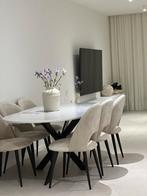 6 eetkamer stoelen, zeer goeie staat, beige kleur, fluwelen, Ophalen of Verzenden, Nieuw, Ovaal, Overige materialen