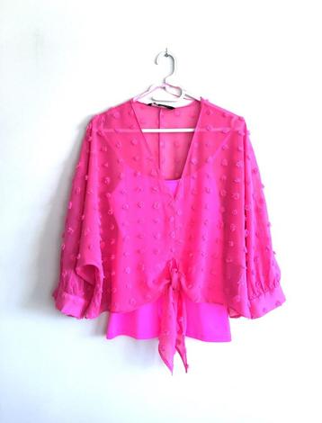 Zara - felroze blouse met structuur en bijpassende fluo top  beschikbaar voor biedingen
