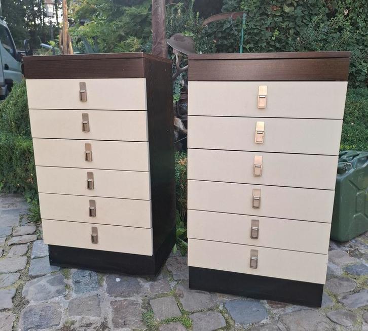 Duo commodes hautes vintage 1960 à 6 tiroirs., Huis en Inrichting, Kasten | Ladekasten, Zo goed als nieuw, Ophalen