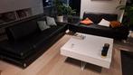 Lederen salon - zetels in zwart leder (tweezit en driezit), Huis en Inrichting, Zetels | Zetels, Ophalen, Gebruikt, Rechte bank
