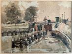 Aquarel Karel Heymans (1899-1974) De sluis, Antiek en Kunst, Kunst | Tekeningen en Fotografie, Ophalen of Verzenden