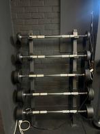 Vaste barbells set met staander(s), Sport en Fitness, Fitnessmaterialen, Ophalen, Zo goed als nieuw, Halterstangen