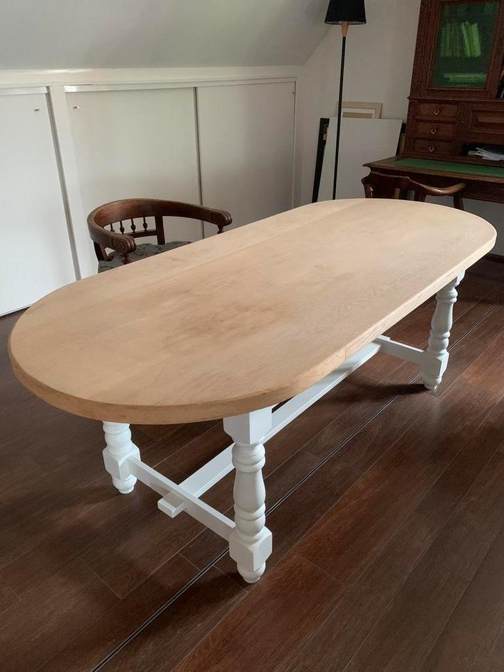 Stijlvolle tafel met eikenhouten blad, Huis en Inrichting, Tafels | Eettafels, Zo goed als nieuw, 50 tot 100 cm, 200 cm of meer