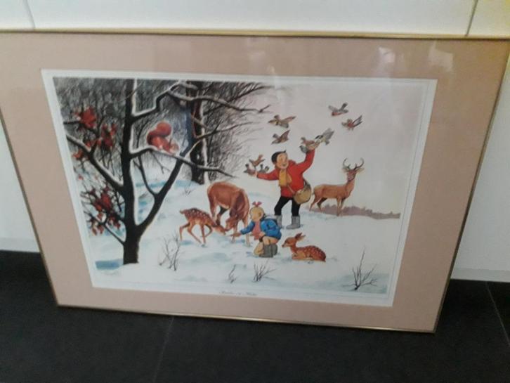Tekening Wintertafereel Suske en Wiske, Kinderen en Baby's, Kinderkamer | Inrichting en Decoratie, Nieuw, Wanddecoratie, Ophalen