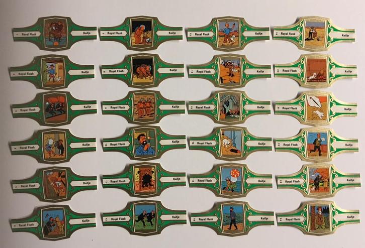 Kuifje sigarenbanden royal flush groen compleet 24 stuks new, Verzamelen, Stripfiguren, Nieuw, Overige typen, Kuifje, Ophalen of Verzenden
