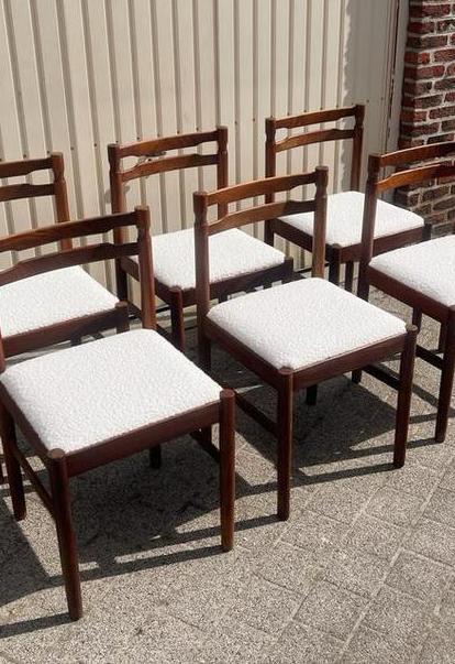 Gerestaureerde vintage eetkamerstoelen, Huis en Inrichting, Stoelen, Gebruikt, Vijf, Zes of meer stoelen, Hout, Wit, Ophalen of Verzenden