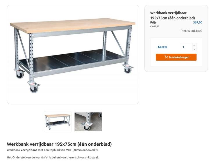 Établi mobile robuste, Bricolage & Construction, Établis, Utilisé, 70 à 120 cm, Enlèvement