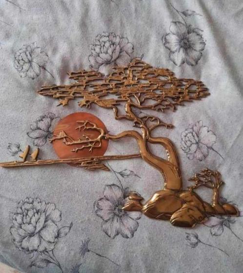 Vintage 3D bronzen bonsaiboom met ondergaande zon Bijan 1985, Antiek en Kunst, Kunst | Designobjecten, Ophalen of Verzenden