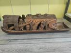 bambou sculpté en bateau avec 3 personnages, Antiquités & Art, Enlèvement ou Envoi