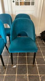 4 stoelen in petrol blauwe velvet stof …, Huis en Inrichting, Stof, Ophalen of Verzenden, Zo goed als nieuw