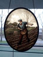 Antieke Gebrandschilderde Prachtige Raamhanger Glas in Lood, Ophalen of Verzenden