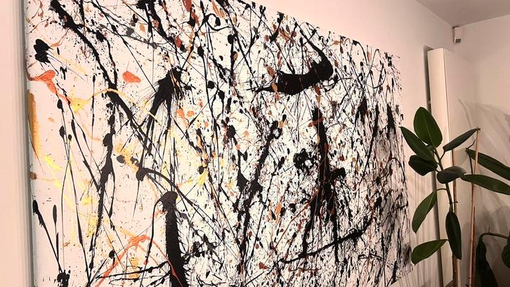 Groot handgemaakt schilderij geïnspireerd Jackson Pollock, Antiquités & Art, Art | Peinture | Abstraite, Enlèvement