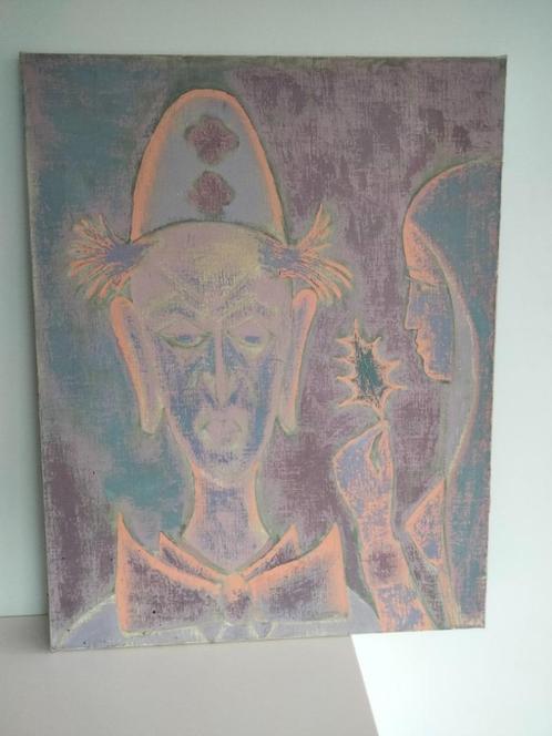 1970s vintage schilderij op doek clown Pierrot, Antiek en Kunst, Kunst | Schilderijen | Klassiek, Ophalen of Verzenden