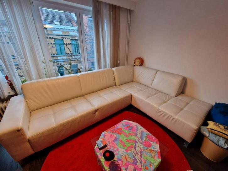 Wit lederen hoekbank, Huis en Inrichting, Zetels | Complete zithoeken, Zo goed als nieuw, Ophalen