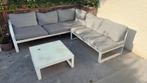 Hoeklounge wit met grijze kussens, Tuin en Terras, Ophalen, Zo goed als nieuw