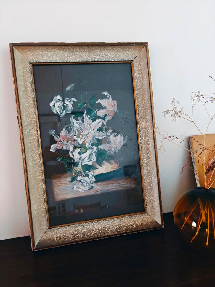 Pastel tekening van lelies, Huis en Inrichting, Woonaccessoires | Schilderijen, Tekeningen en Foto's, Gebruikt, Tekening, Ophalen of Verzenden