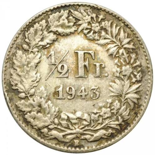 Suisse ½ franc, 1943 Pièce en argent (0,835) 2,5g, Timbres & Monnaies, Monnaies | Europe | Monnaies non-euro, Monnaie en vrac