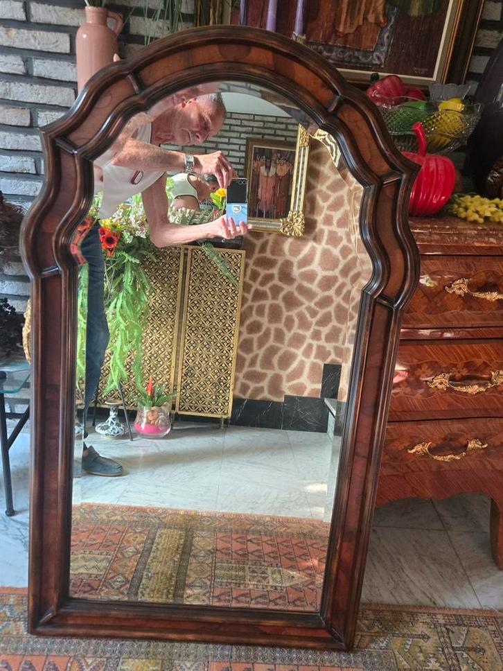 Prachtige massief mahonie geslepen spiegel anno 60/70, Huis en Inrichting, Woonaccessoires | Spiegels, Zo goed als nieuw, Rechthoekig