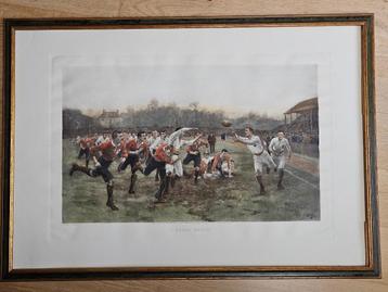 Ingelijste litho met rugby-thema, 69x102cm beschikbaar voor biedingen