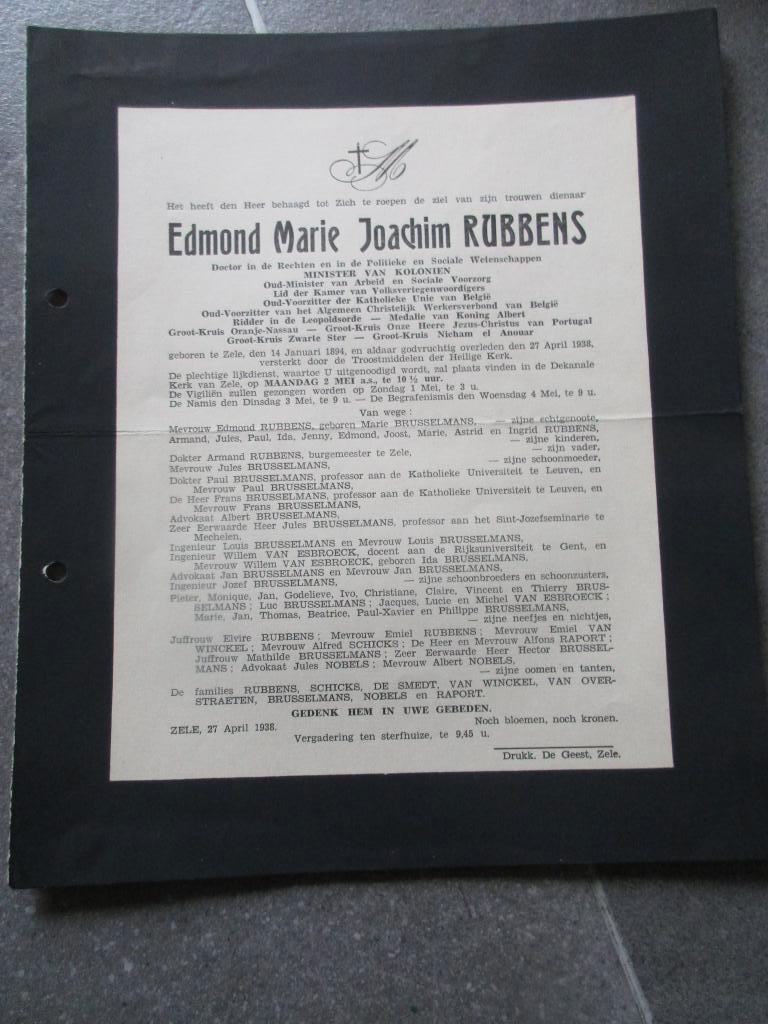 halve doodsbrief minister van kolonieen, Verzamelen, Ophalen of Verzenden