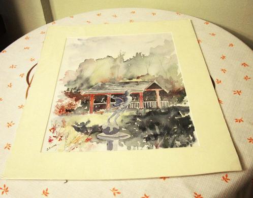 Aquarel met passe-partout – in perfecte nieuw staat, Antiek en Kunst, Kunst | Schilderijen | Modern, Ophalen of Verzenden