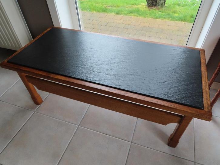 Table de salon vintage en chêne et tablette schiste, Maison & Meubles, Tables | Tables de salon, Comme neuf, Rectangulaire, Chêne