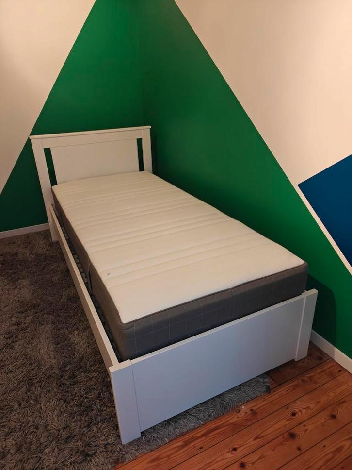 Eenpersoonsbed (bed+matras) nieuw=280€ - gratis dons&lakens, Maison & Meubles, Chambre à coucher | Lits, Blanc, Enlèvement