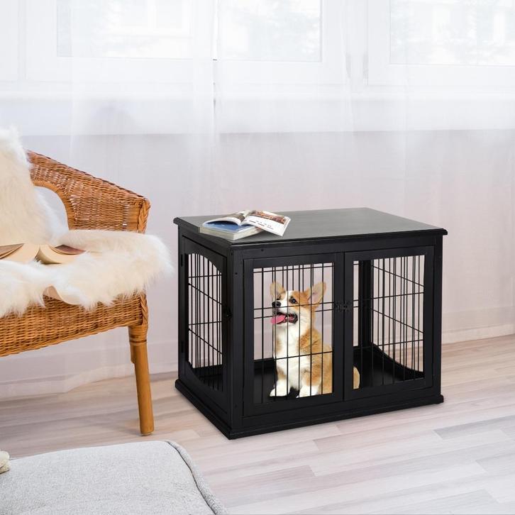 Honden Bench met 2 deuren Zwart, Animaux & Accessoires, Caisses pour chiens, Neuf, Envoi
