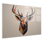 Portrait d'un cerf coloré Peinture sur verre 105x70cm + Op, 100 à 125 cm, Envoi, Création originale, 50 à 75 cm