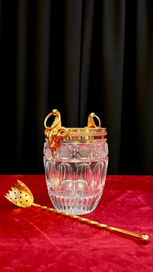 Luxe kristal met goud ijsemmer met ijslepel , Frankrijk 1960, Antiquités & Art, Antiquités | Verre & Cristal, Enlèvement ou Envoi