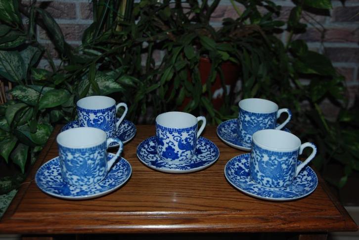 Antiek theeservies in fijn Chinees porselein blauw/wit, Antiek en Kunst, Antiek | Servies los, Ophalen