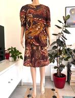 Superbe robe vintage à imprimé marron (taille S/M), Taille 38/40 (M), Enlèvement ou Envoi, Brun, Vintage