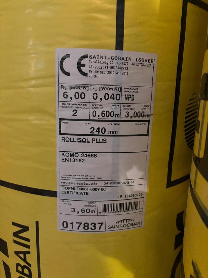 Isover Rollisol plus isolatie, Doe-het-zelf en Bouw, Isolatie en Afdichting, Nieuw, Dakisolatie, Glaswol, 12 cm of meer, 5 tot 10 m²