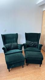 Twee STRANDMON Fauteuil en voetenbank, Djuparp donkergroen, Ophalen, Zo goed als nieuw
