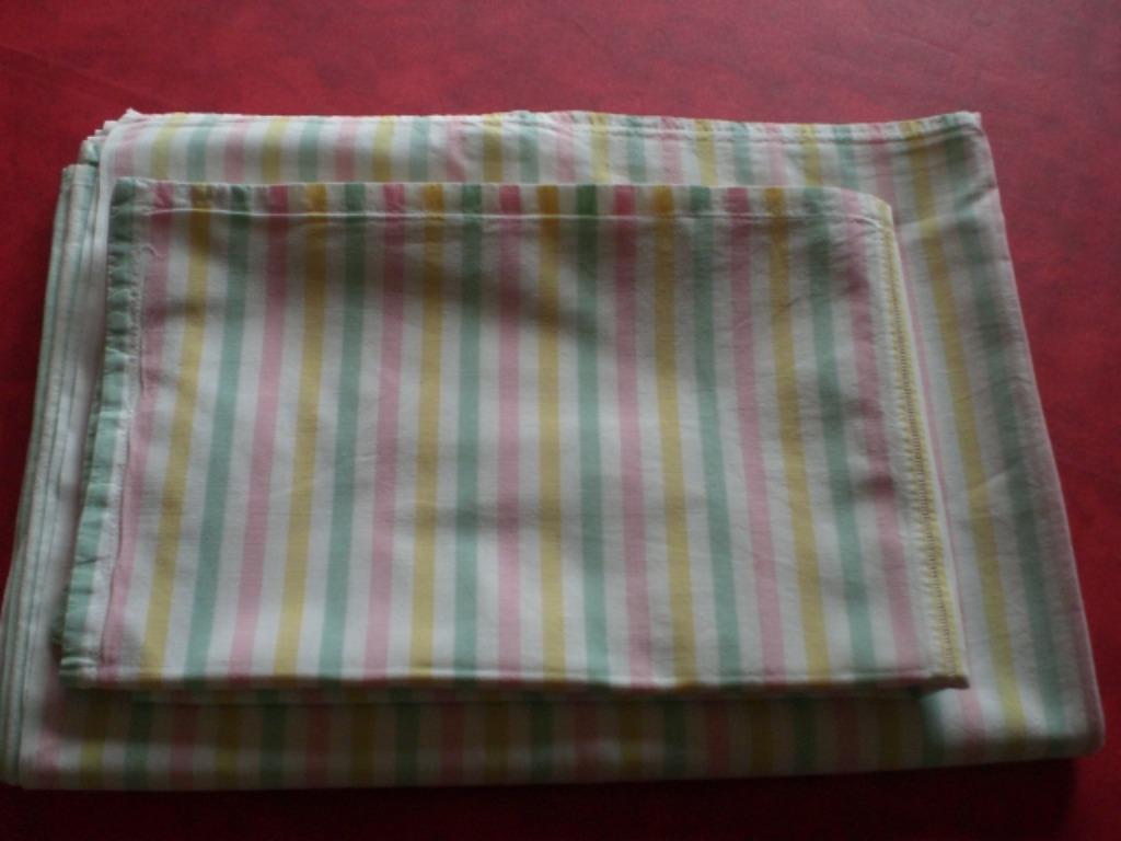 1 drap + 1 taie à rayures coton n 3., Maison & Meubles, Chambre à coucher | Linge de lit, Utilisé, Autres types, Autres couleurs